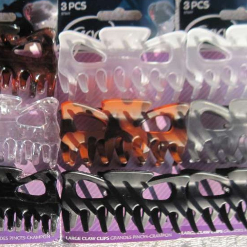 3 Goody Claw Clips Large Hair Jaw Glossy Matte Frosted Plastic Black Clear Brown